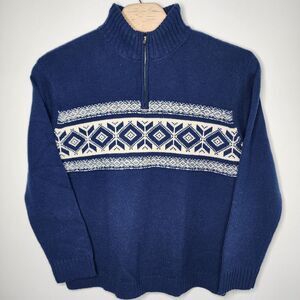 American Eagle Sweater Men XL TALL Blue Fair Isle Quarter Zip Mock Neck Soft Top